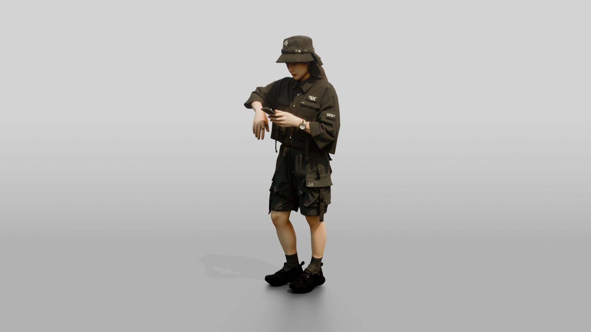 Techwear Woman Checking Her Phone
