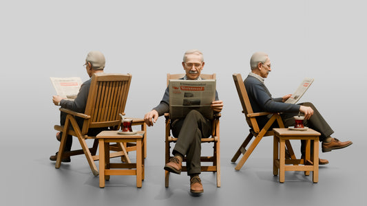Elderly Man Reading Newspaper with Tea
