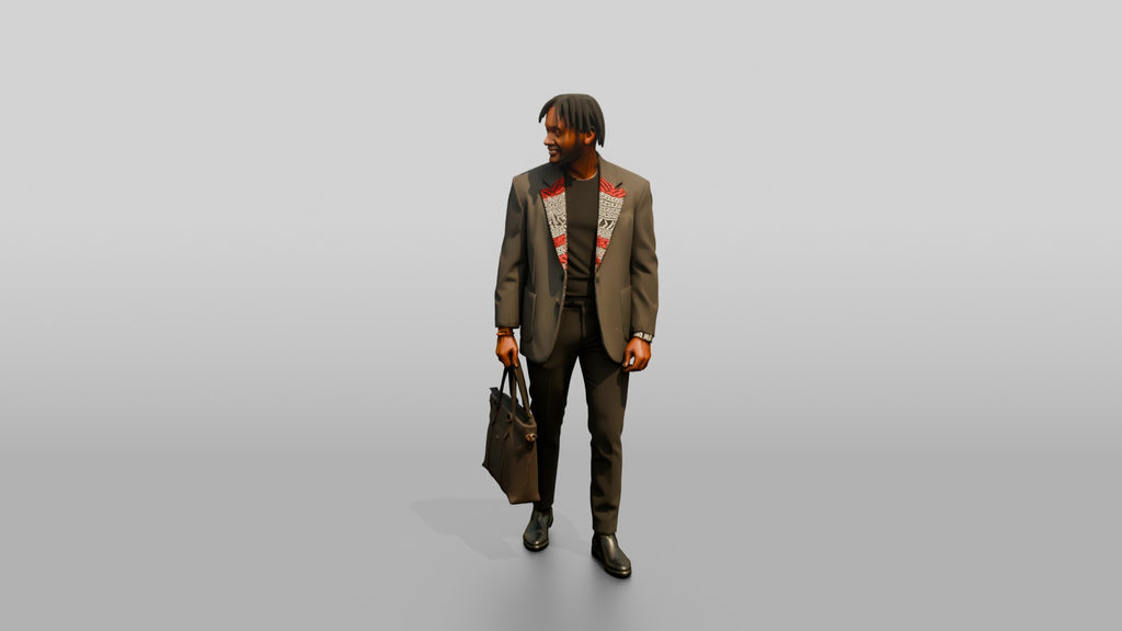 Stylish African Man in an Oversized Blazer with a Tote Bag