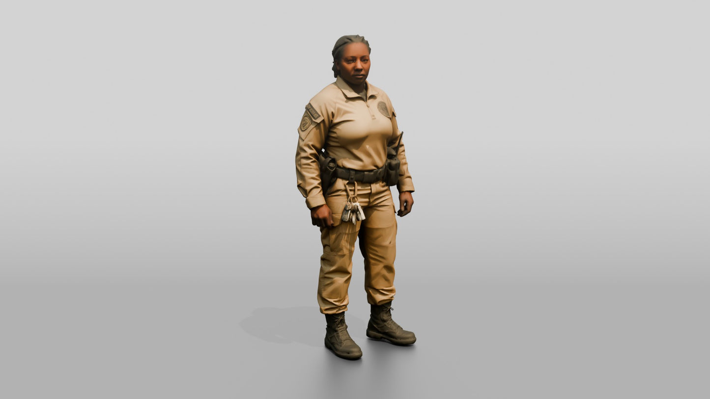 Black Female Guard in a Khaki Tactical Uniform