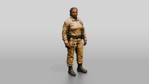 Black Female Guard in a Khaki Tactical Uniform - 3D character model, view 1