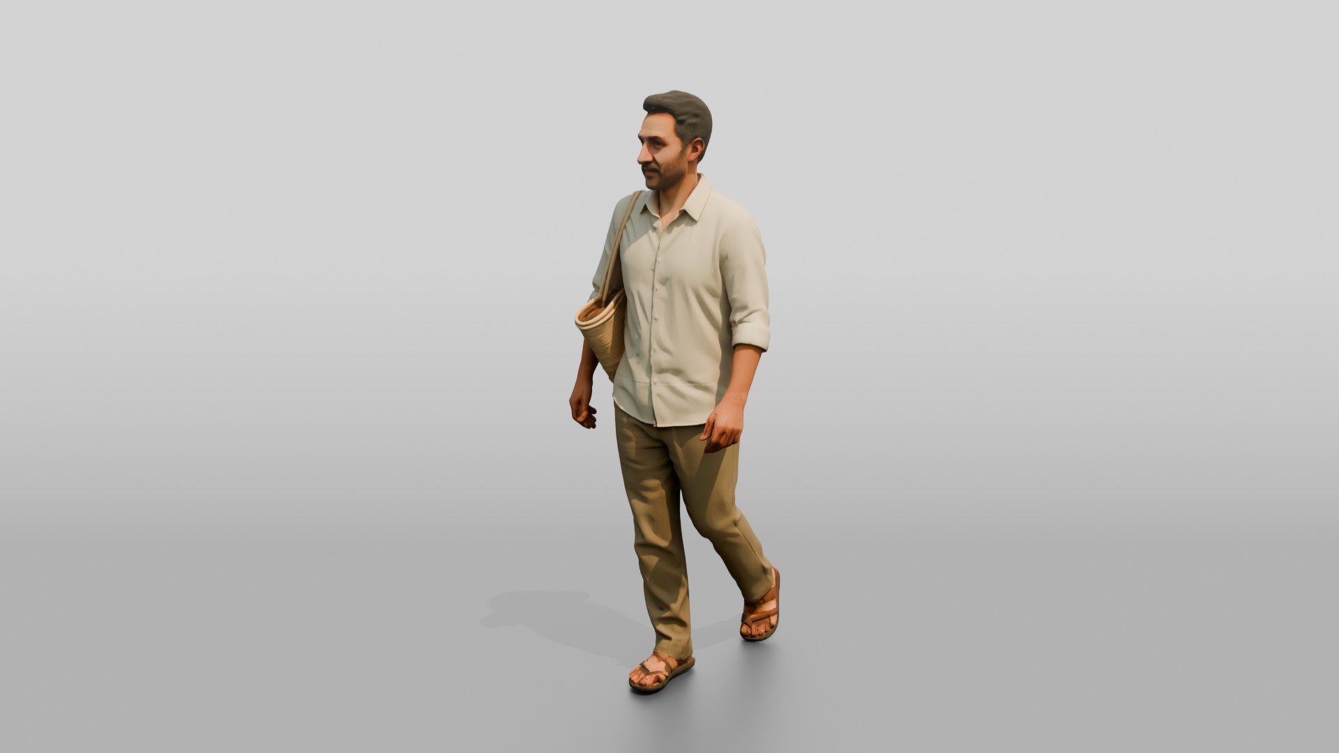 Slim Middle-Aged Syrian Man Walking Through a Market