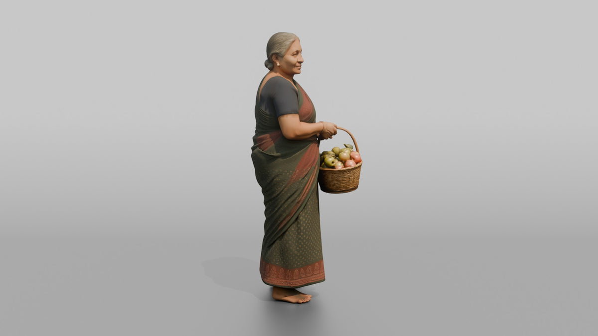 Grandmother Carrying A Basket Of Freshly Picked Apples - 3D character model, view 2