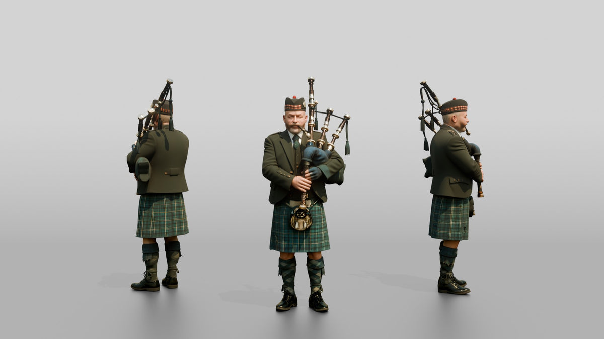 Bagpiper Playing Highland Bagpipes - 3D character model
