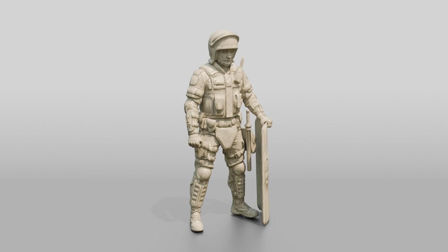 Riot Police Officer Holding Large Shield
