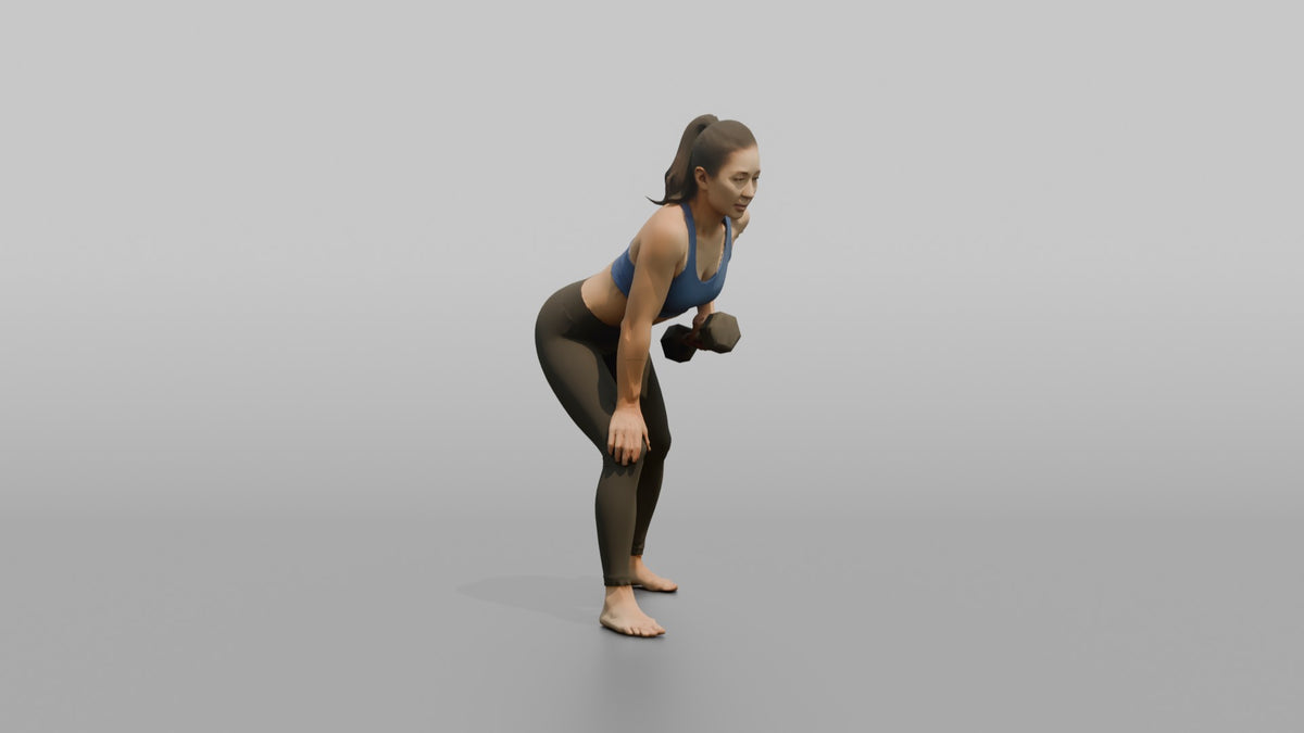 Weightlifter Woman Performing A Bent-over Dumbbell Row - 3D character model, view 2
