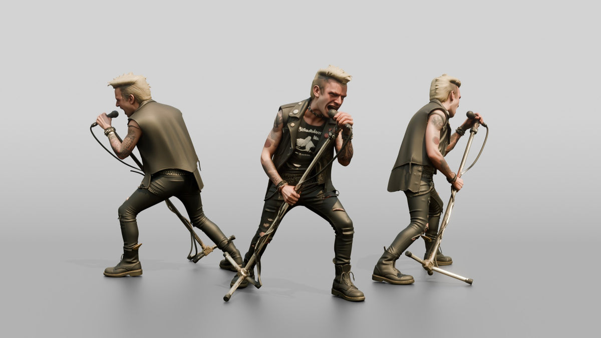 Punk Singer Screaming into Microphone - 3D character model