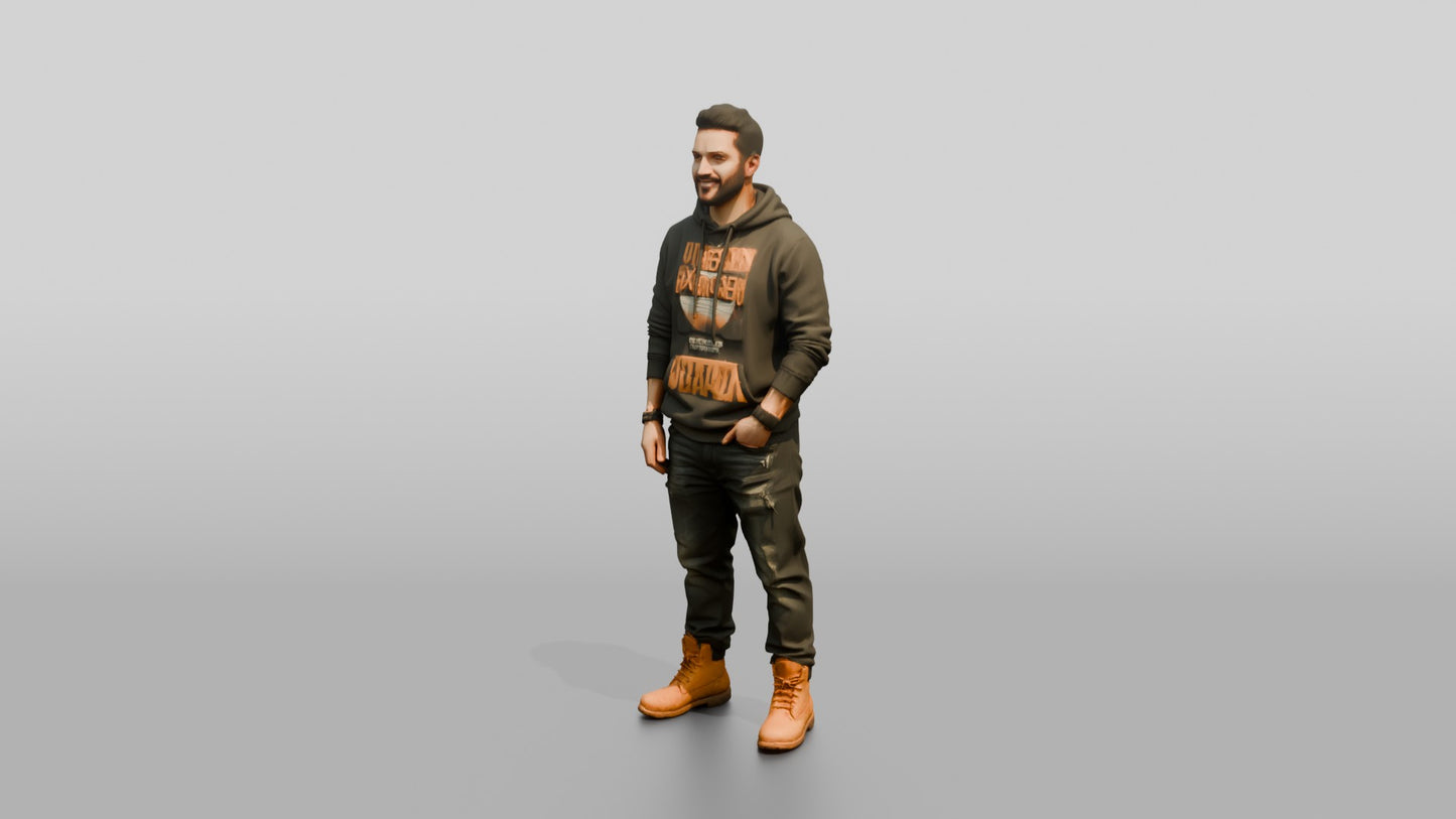 Latino Man in Graphic Hoodie and Timberlands