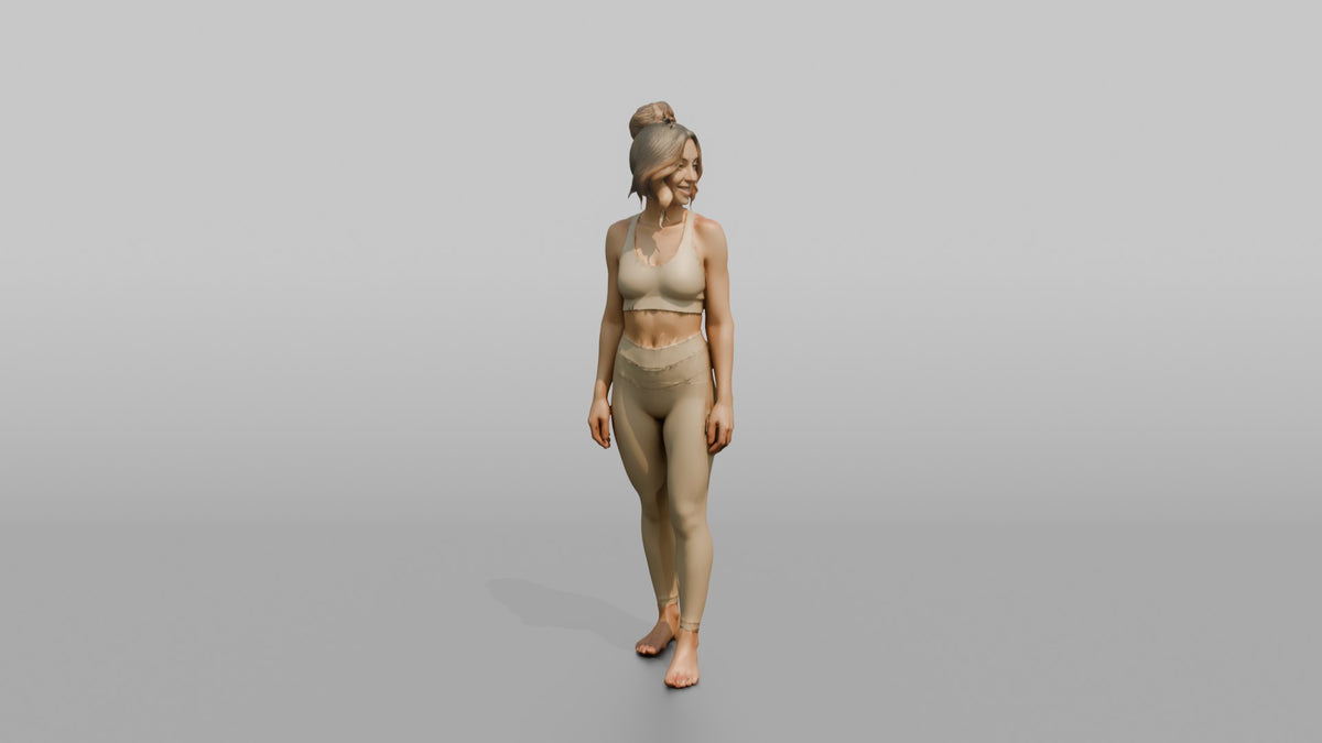Fitness Influencer Woman Standing At A Slight Angle Looking Over The Shoulder - 3D character model, view 2