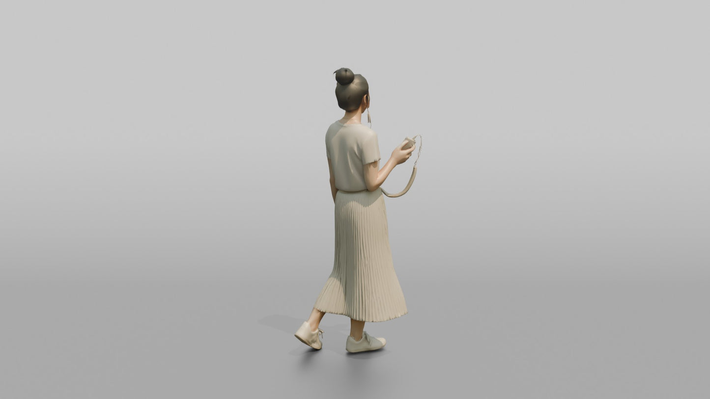 Vacationer Wearing Pleated Summer Skirt And White Tee