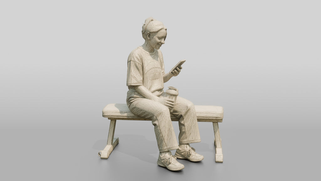 Woman Sitting with Shaker on Bench