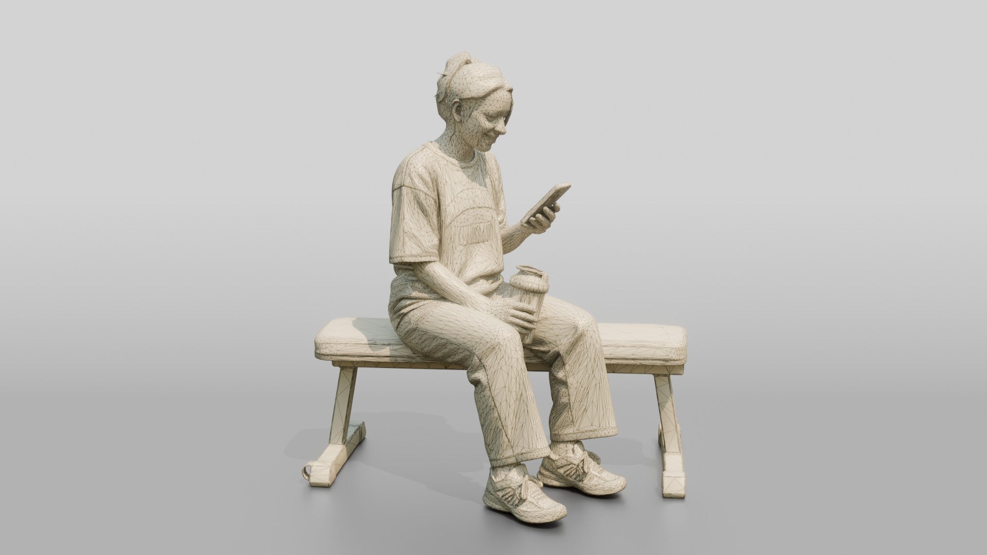 Woman Sitting with Shaker on Bench