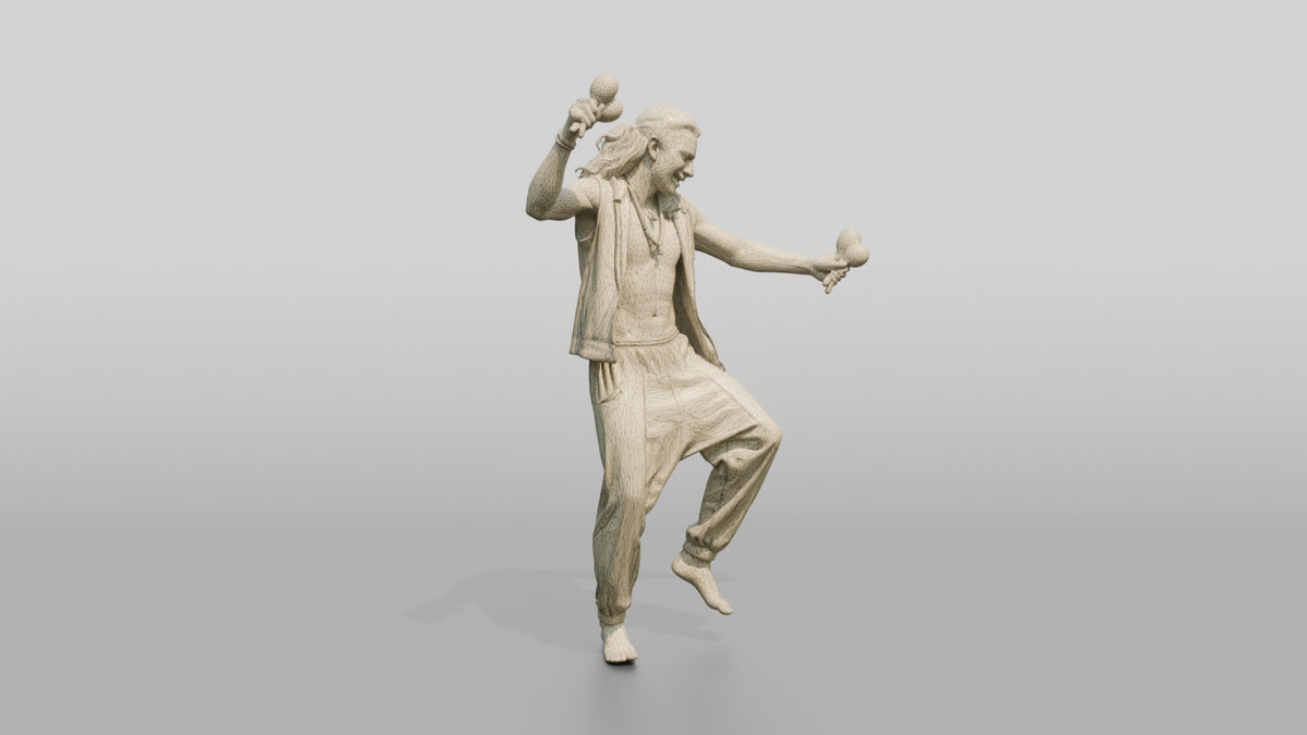 Shirtless Hippie Dancing with Maracas - wireframe topology preview