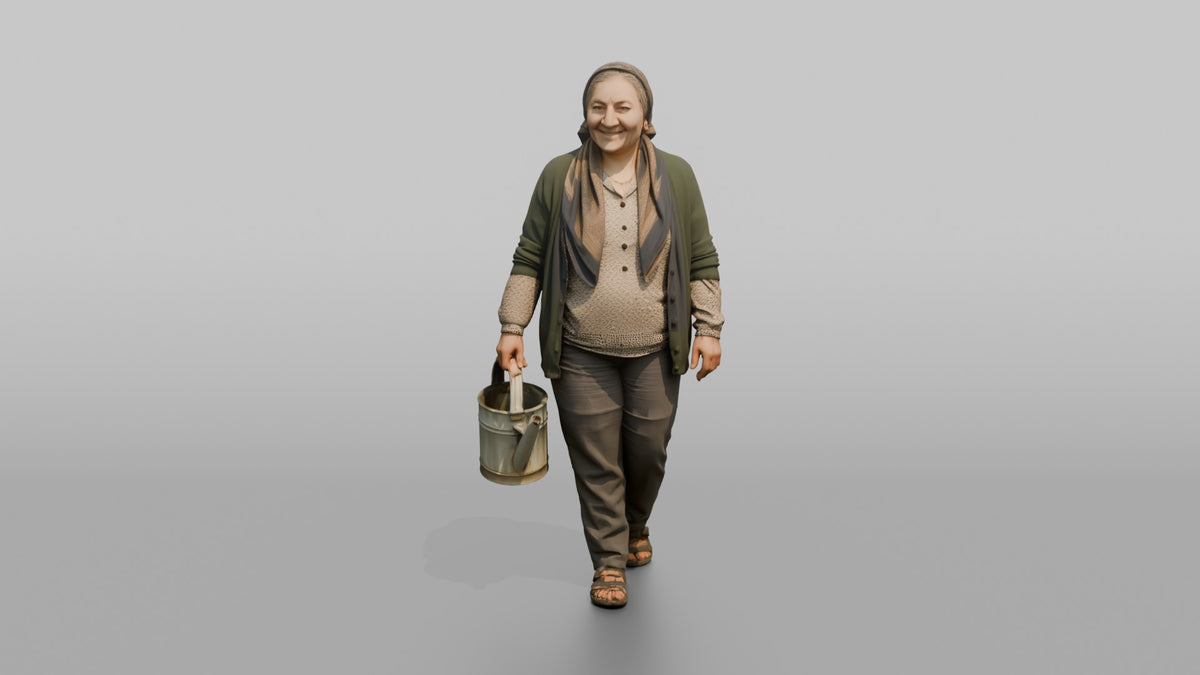 Grandmother Carrying A Watering Can For Her Garden - 3D character model, view 5