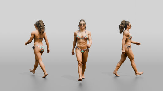 Latina Fitness Model Power-Walking on the Beach