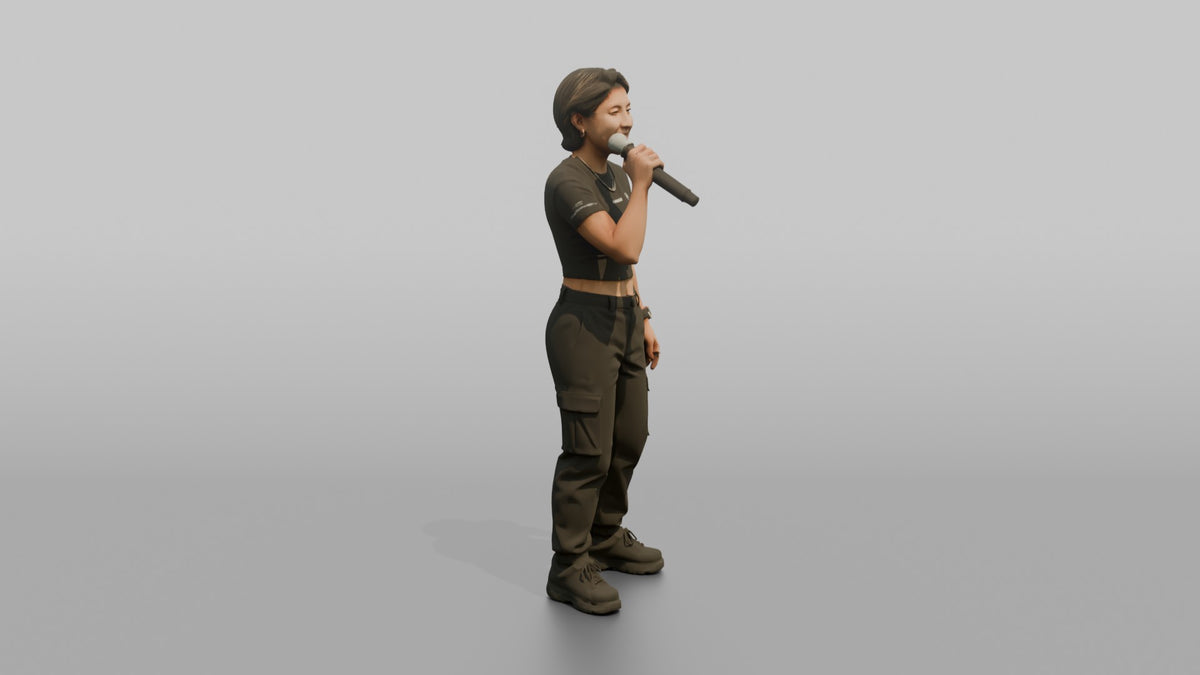 Club DJ Woman Holding A Microphone In One Hand - 3D character model, view 2