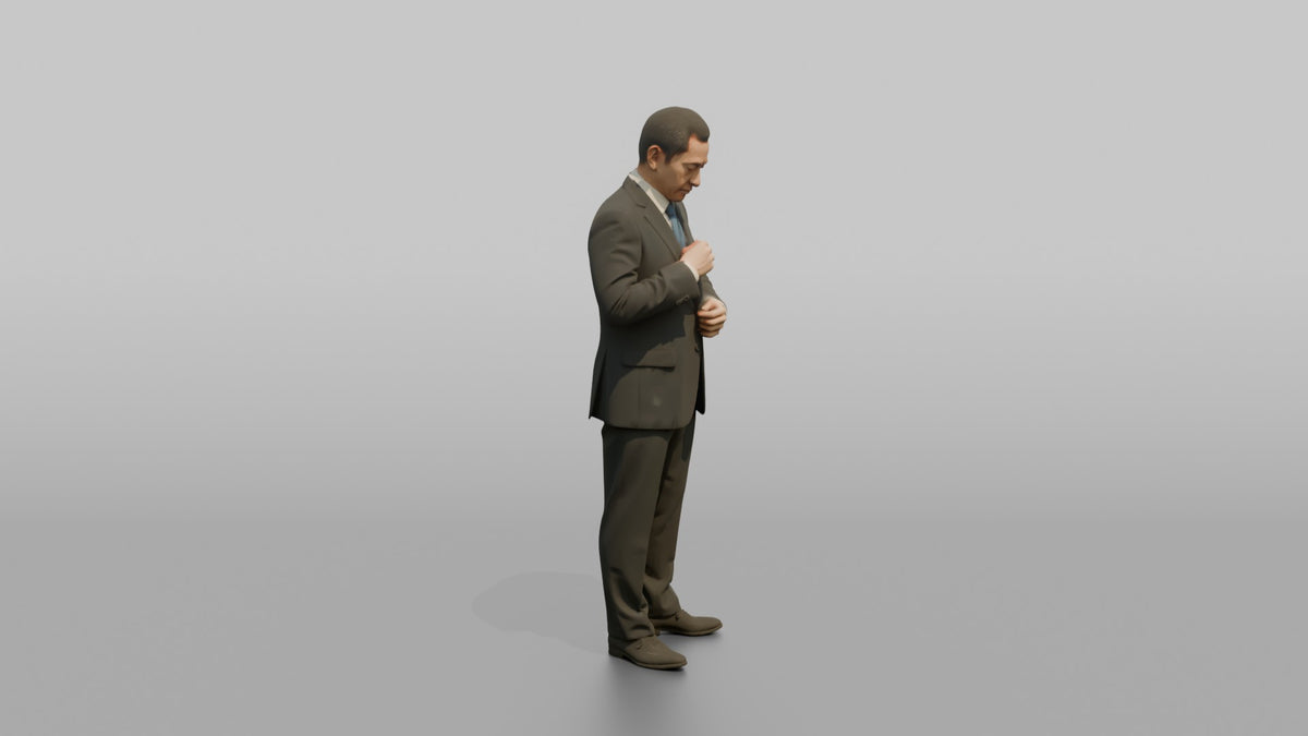 Man Customer Trying On A Suit Jacket - 3D character model, view 2