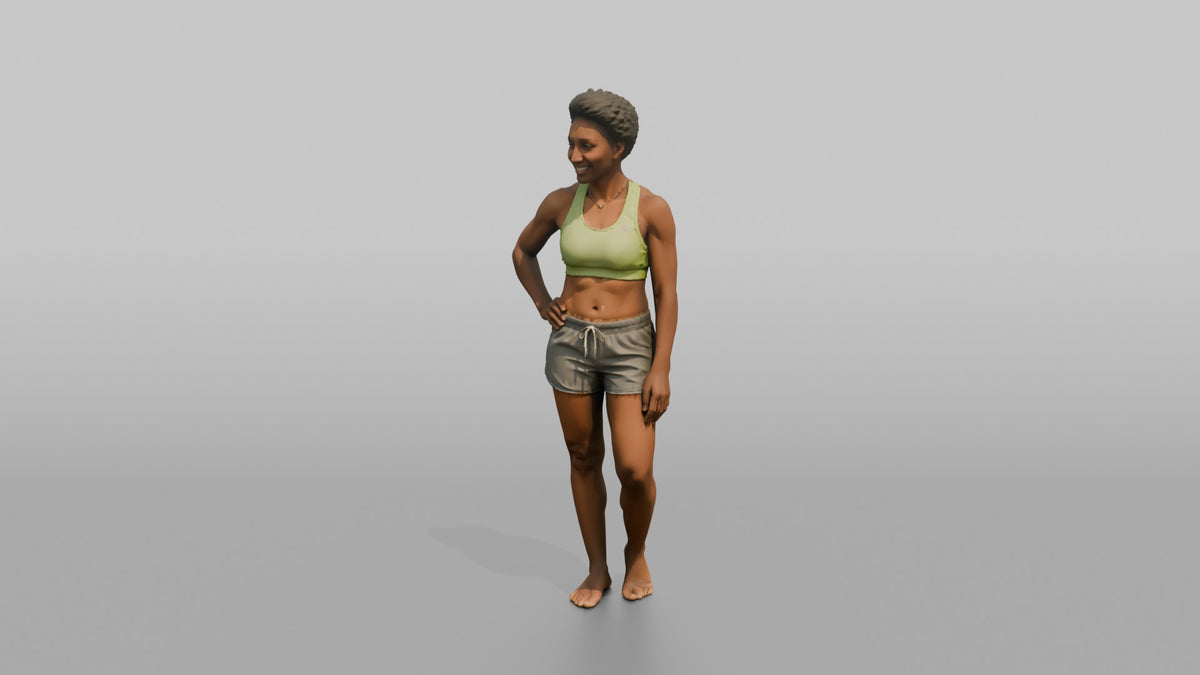Physique Model Woman Standing In A Relaxed Athletic Stance, Hand On Hip - 3D character model, view 4