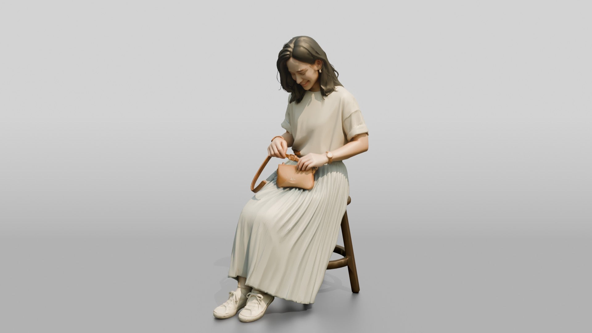 Woman Sitting with Designer Pouch
