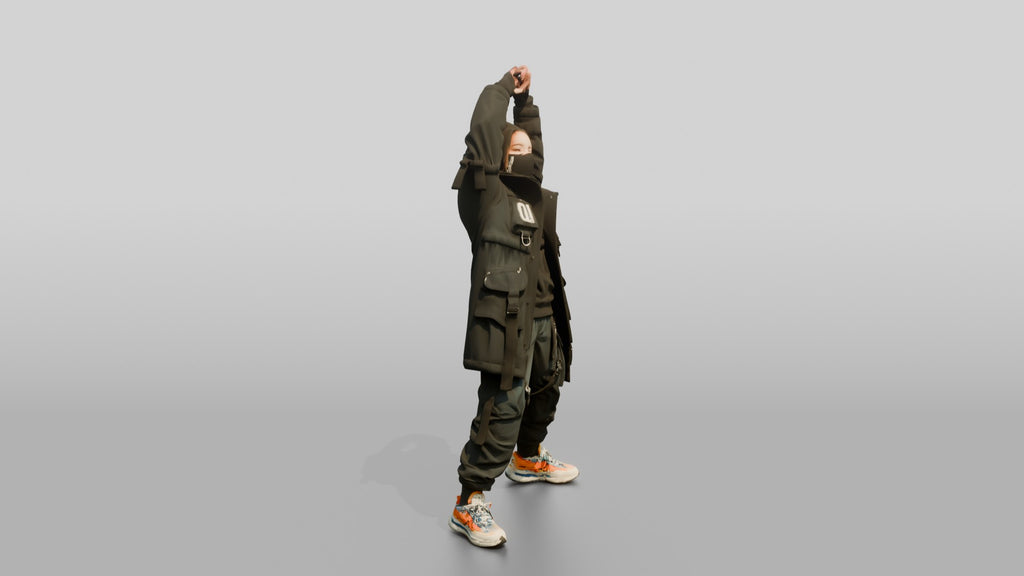 Techwear Woman Stretching Her Arms