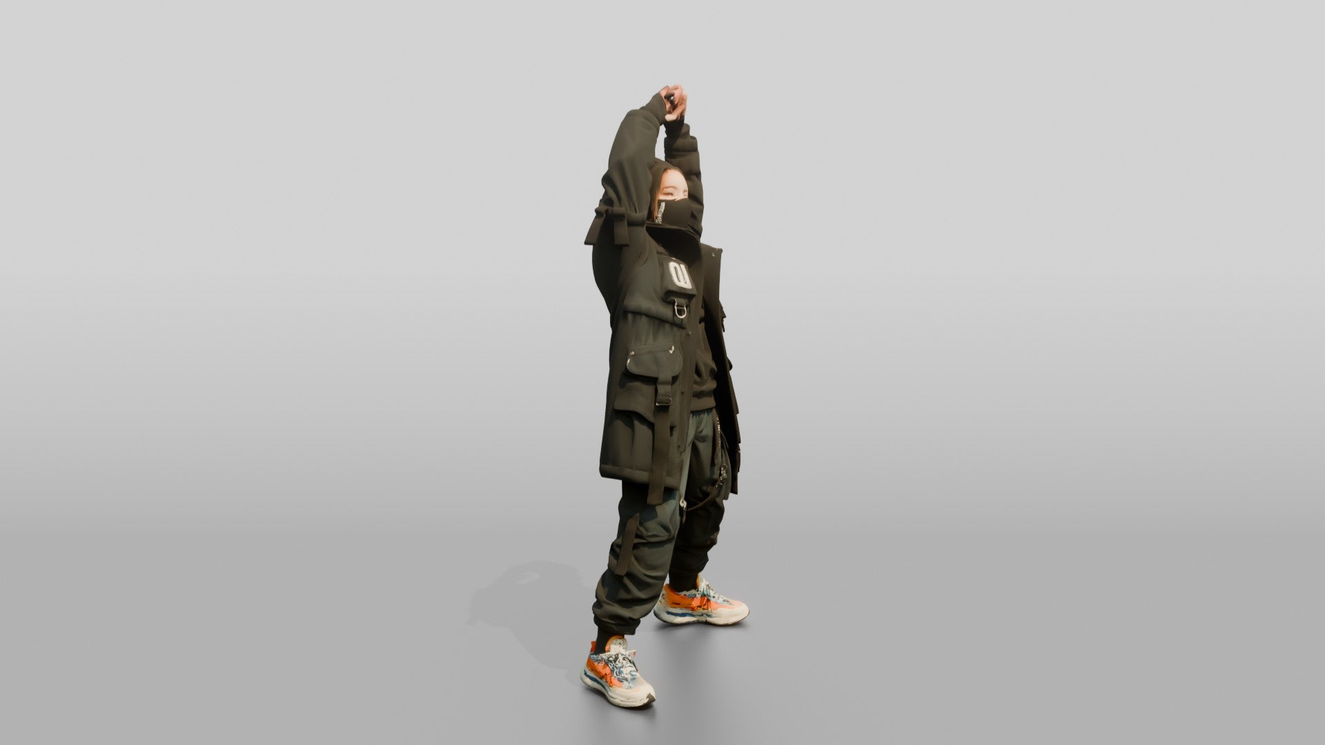 Techwear Woman Stretching Her Arms