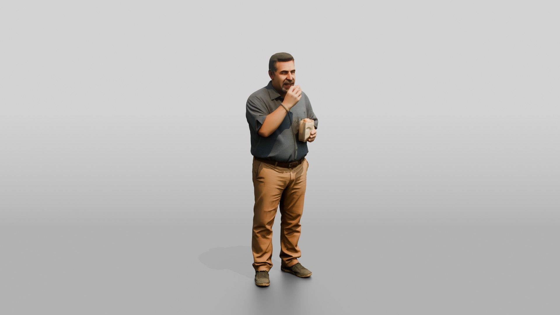 Plus-Size Middle-Aged Persian Man Eating a Snack