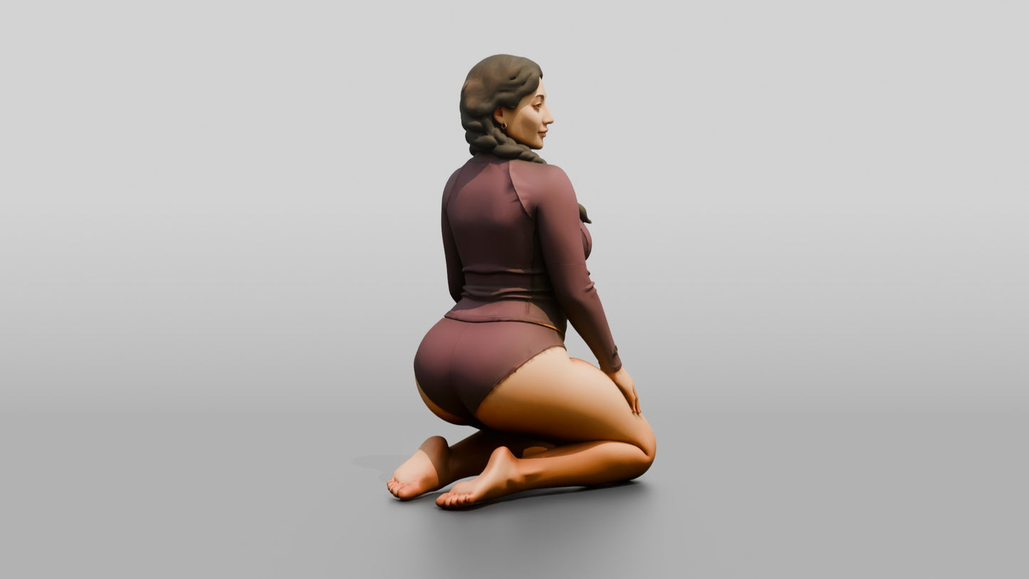 Curvy Woman in Burgundy Rash Guard Kneeling