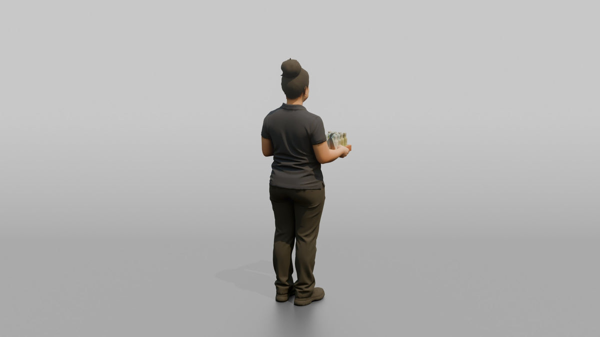 Housekeeping Staff Man Carrying A Tray Of Toiletries - 3D character model, view 3