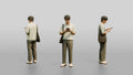 Man Checking Phone in Cream Polo