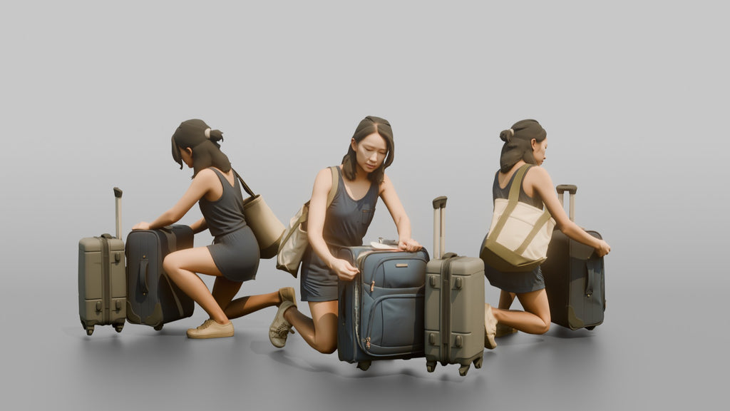 Traveler Kneeling To Zip Her Suitcase