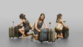 Traveler Kneeling To Zip Her Suitcase