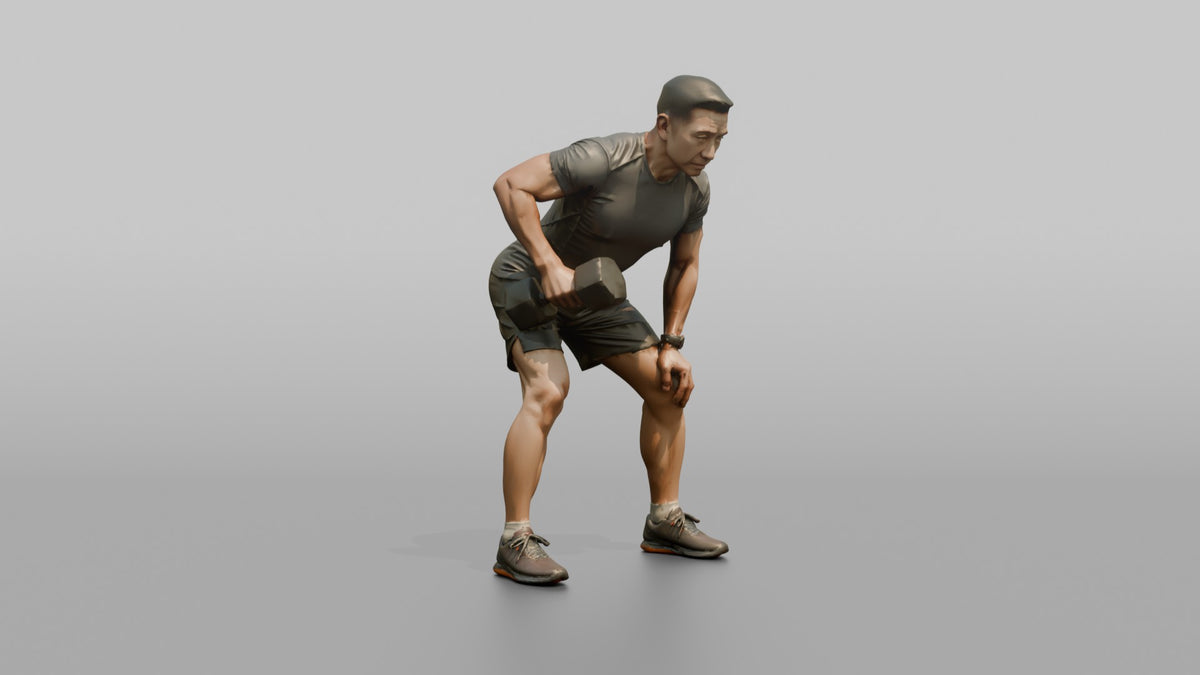 Weightlifter Man Performing A Bent-over Dumbbell Row - 3D character model, view 4