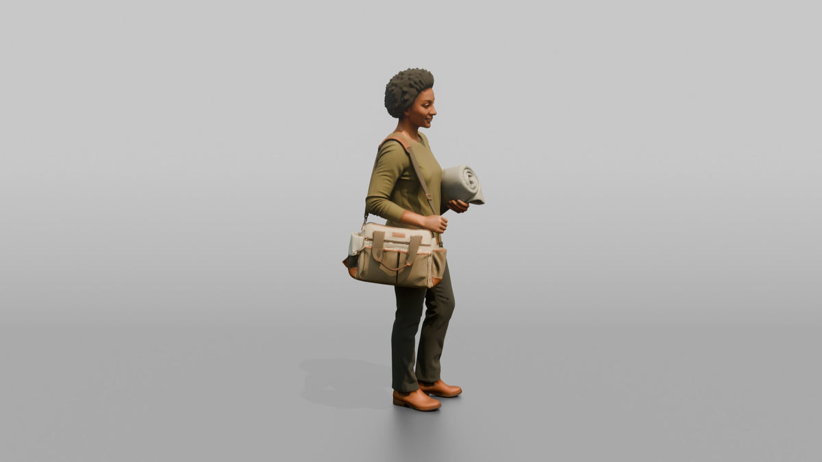 Mother Carrying A Diaper Bag Over One Shoulder - 3D character model, view 2
