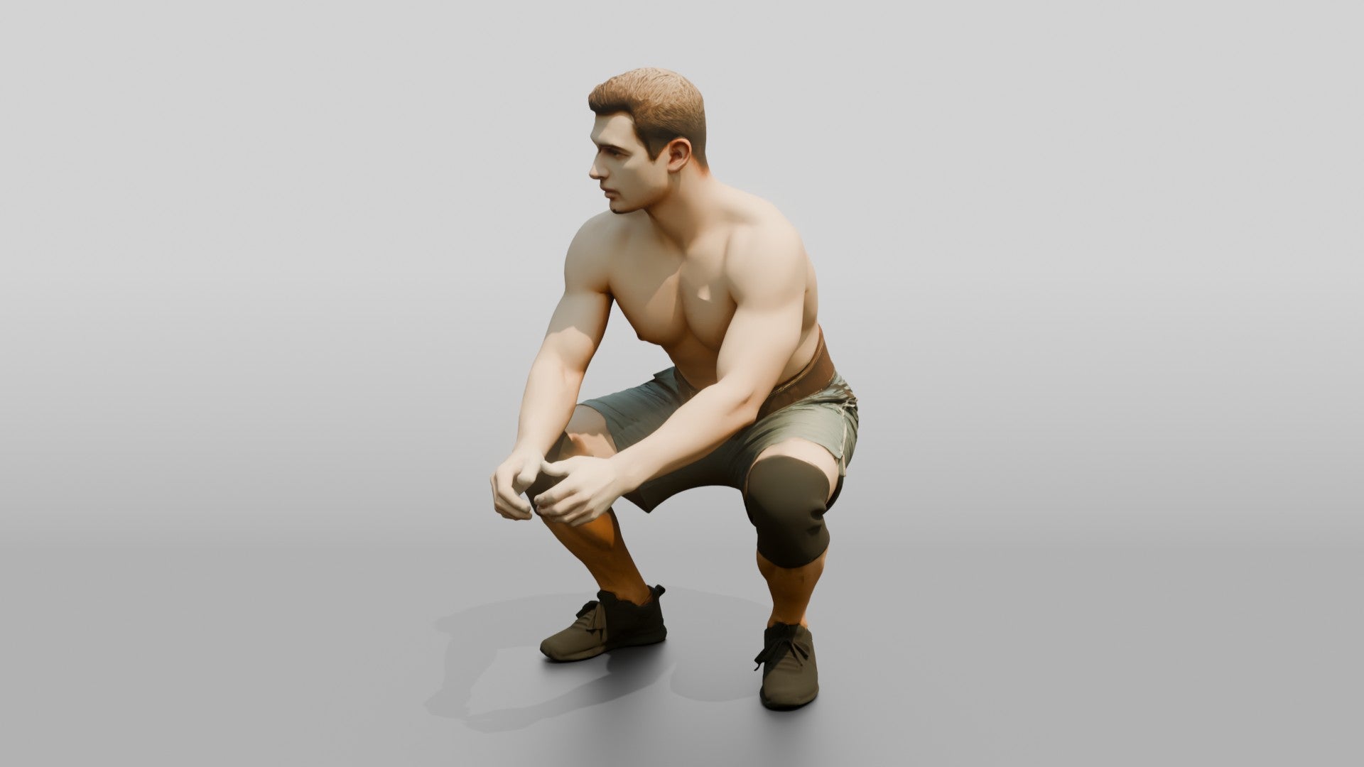 Man Squatting with Chalk and Belt