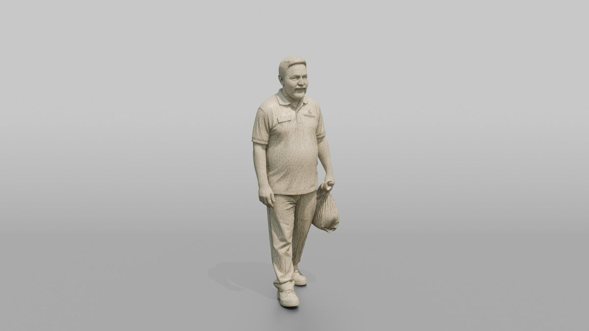 Housekeeping Staff Woman Carrying A Small Trash Bag - wireframe topology preview