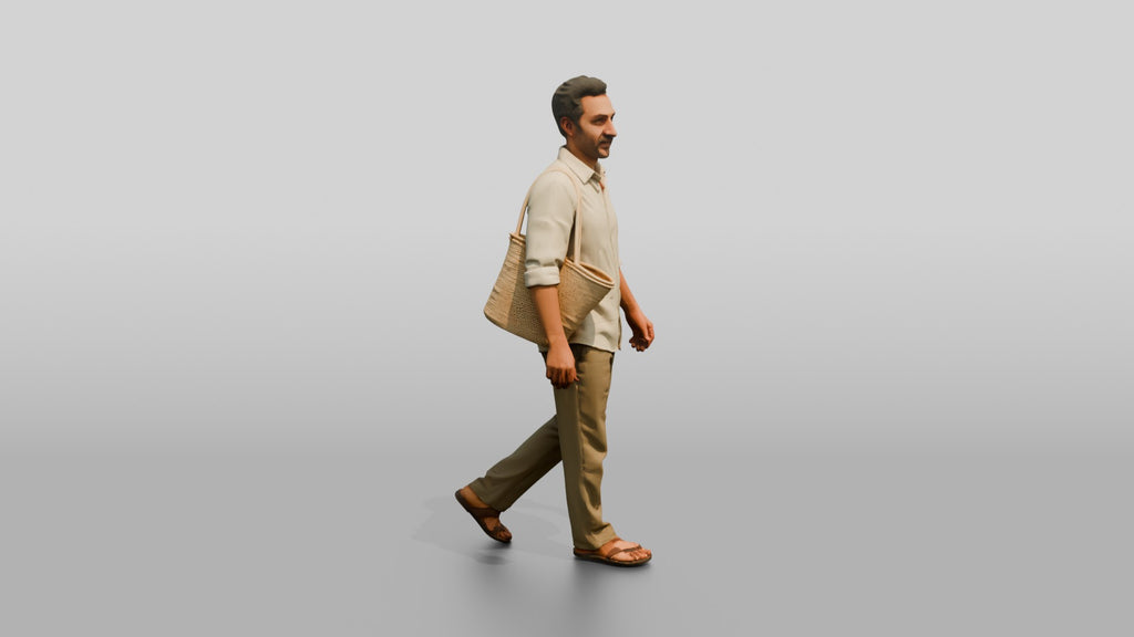Slim Middle-Aged Syrian Man Walking Through a Market