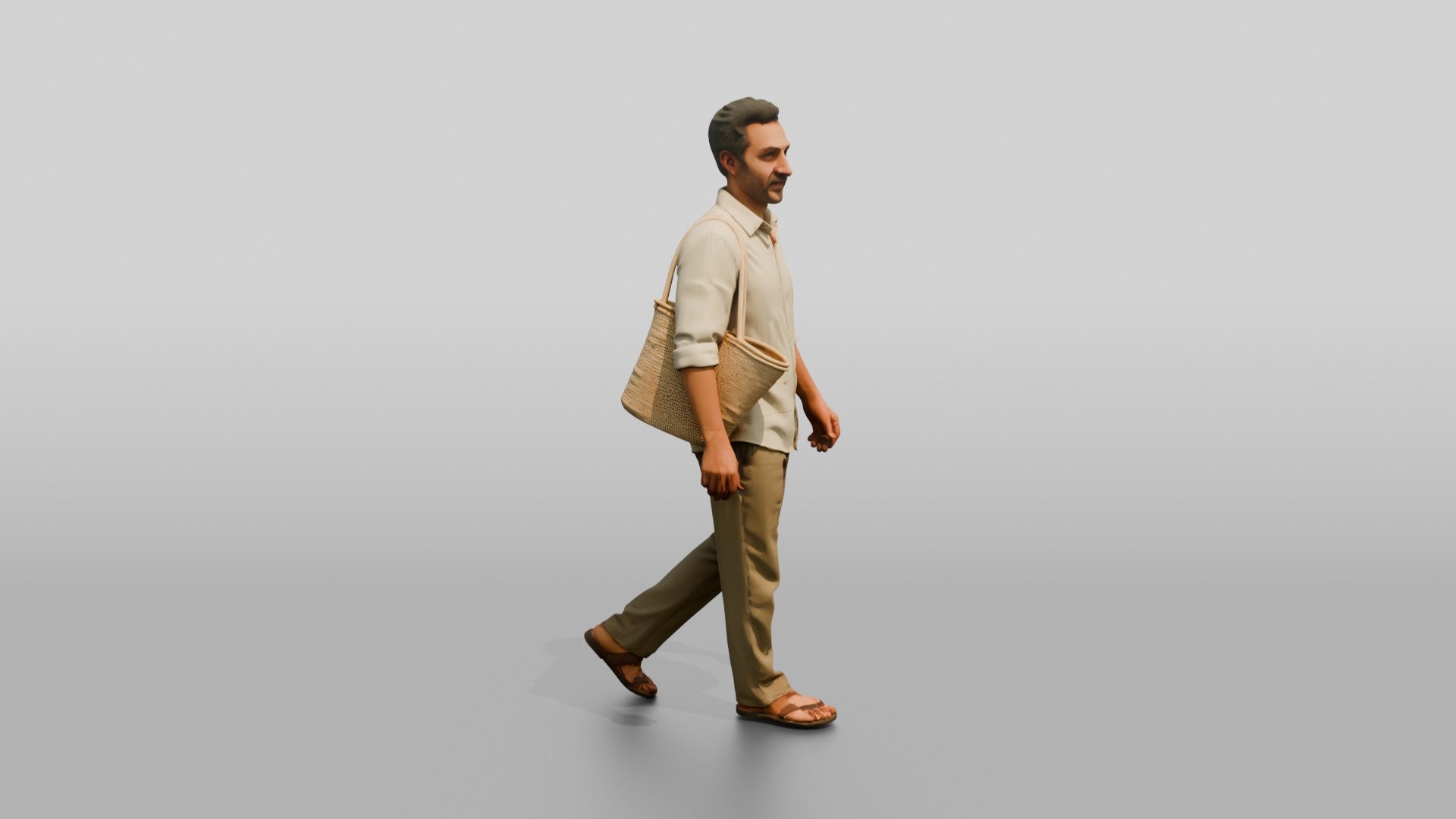 Slim Middle-Aged Syrian Man Walking Through a Market