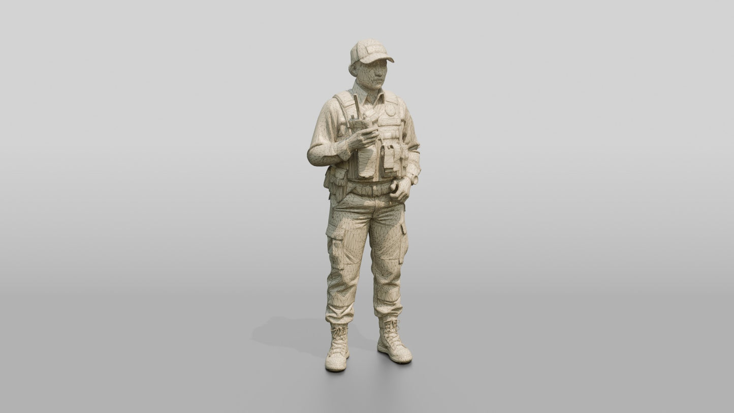 Latina Female Guard in a Dark Blue Tactical Guard Uniform