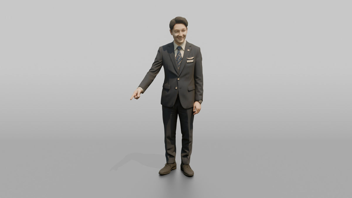 Black Flight Attendant Pouring Tea into a Cup - 3D character model, view 5