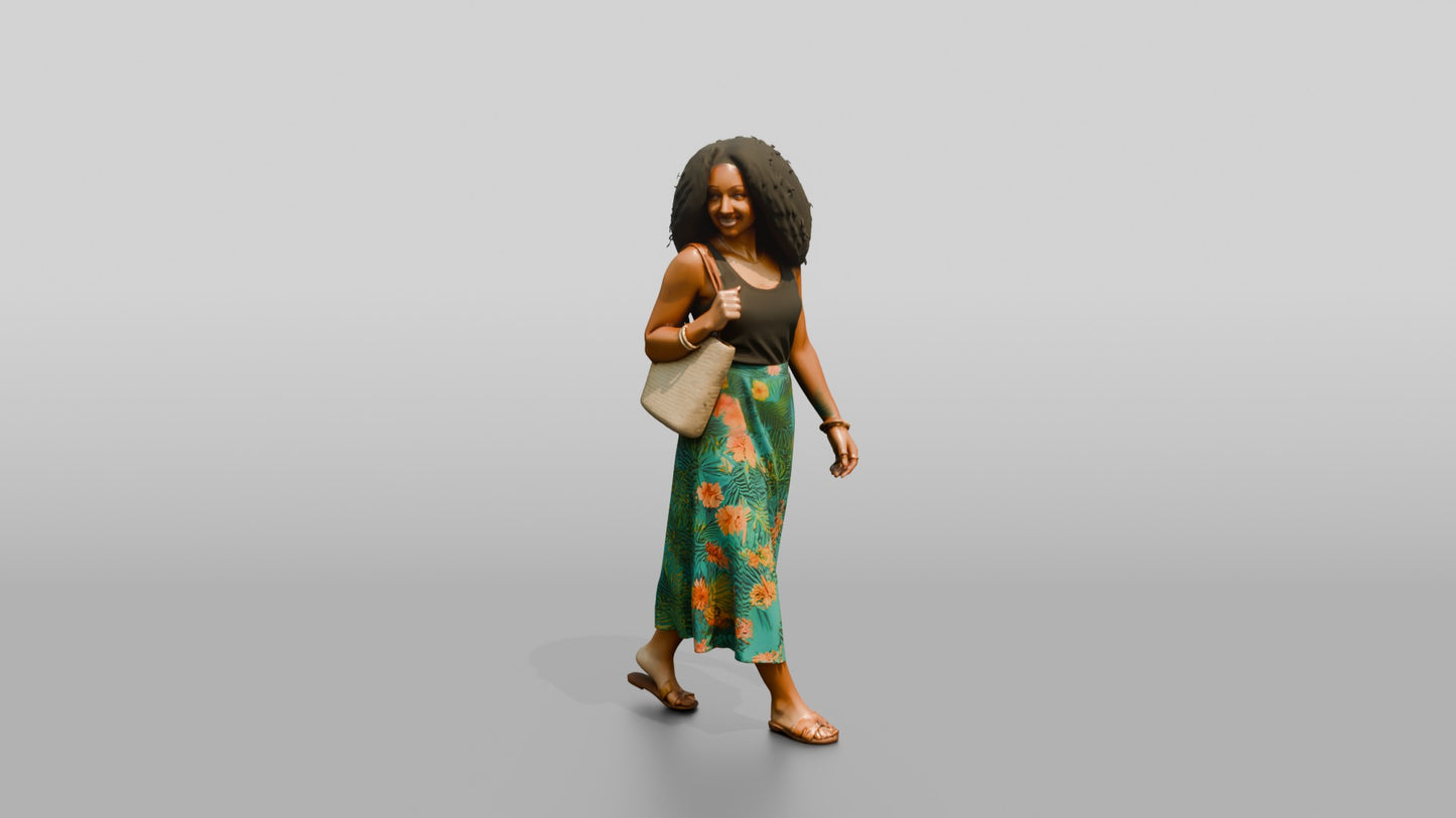 Afro-Latina Girl in Tropical-Print Skirt
