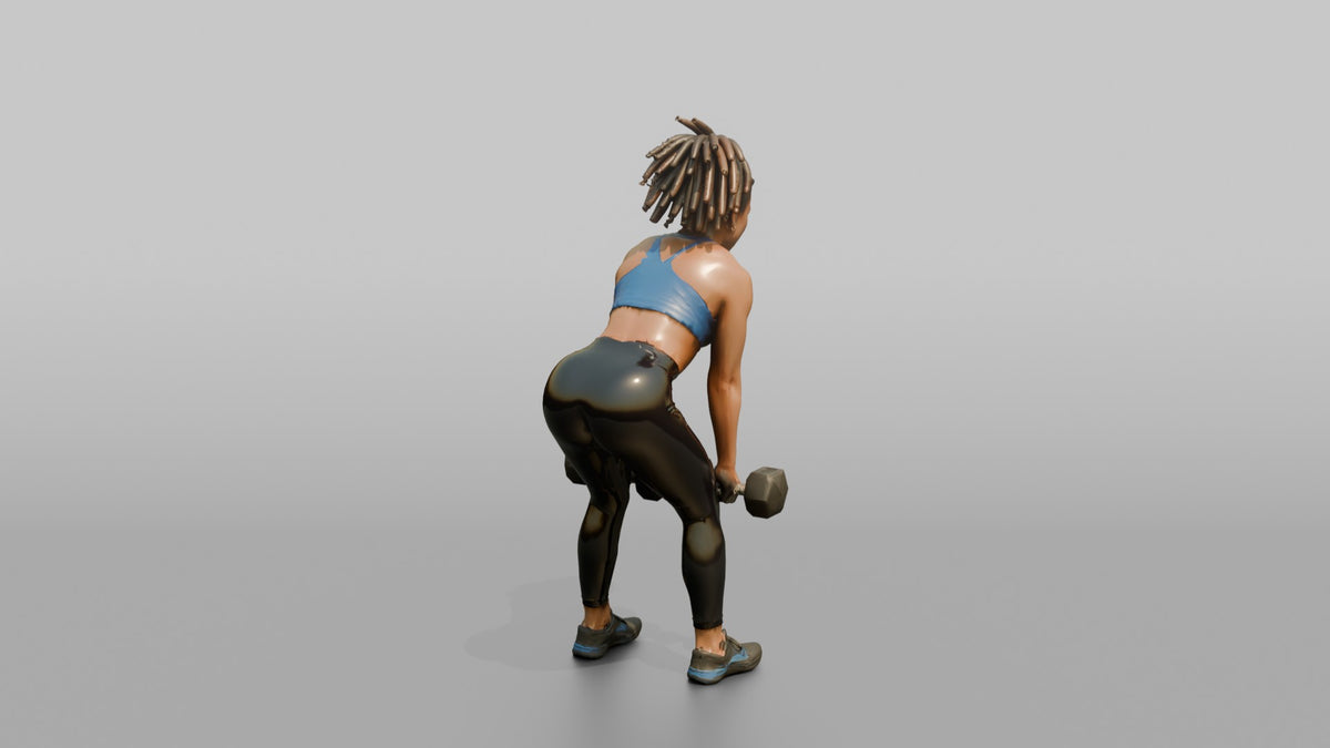 Weightlifter Woman Mid-rep On A Dumbbell Deadlift - 3D character model, view 3