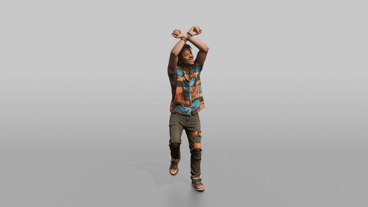 Patron Woman Dancing With Both Arms Crossed Overhead, Colorful Streetwear - 3D character model