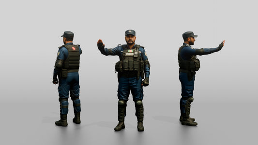 Riot Police Officer Gesturing Stop
