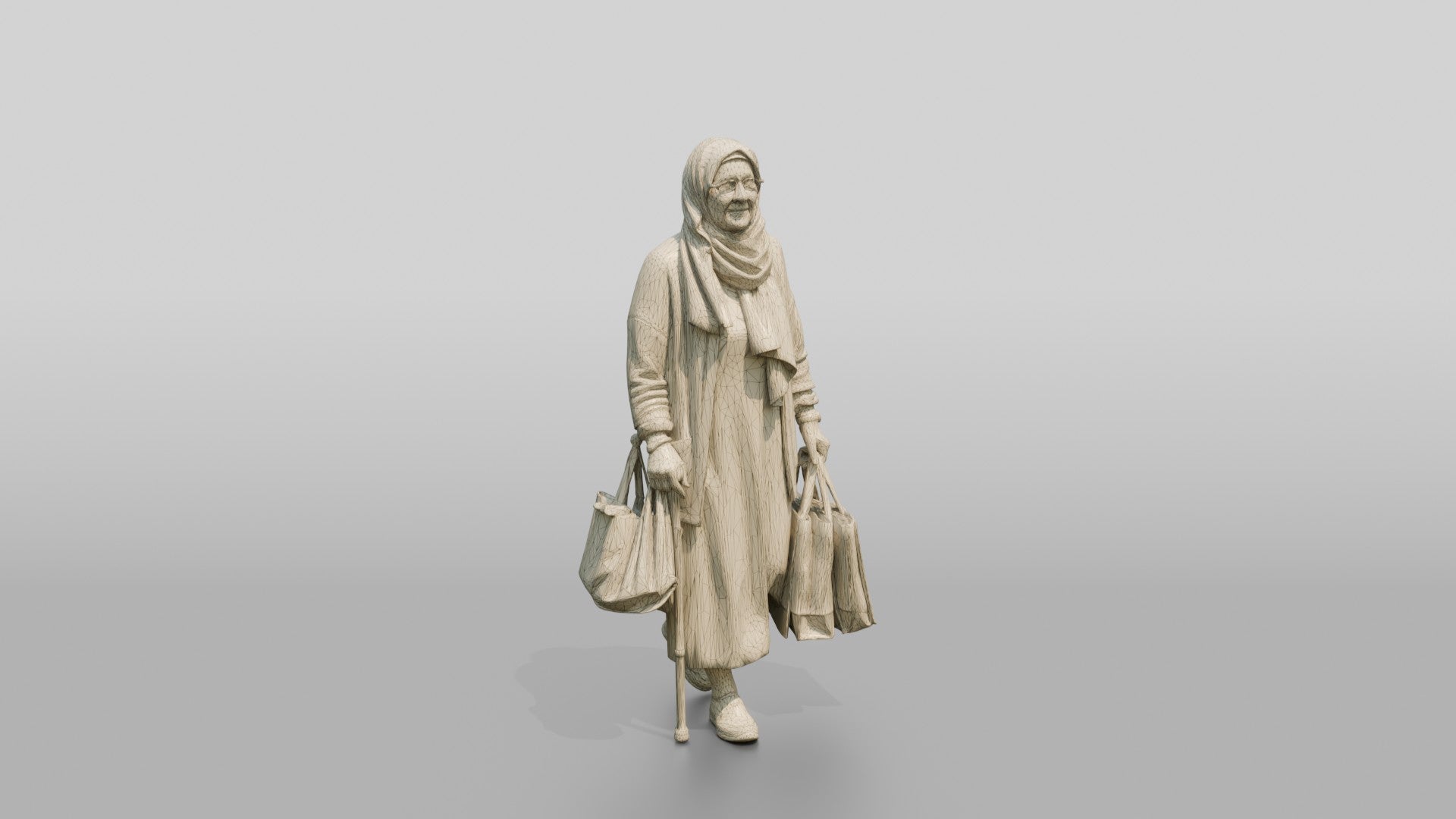 Elderly Slender Syrian Woman in Hijab Carrying Shopping Bags