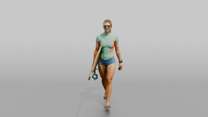 Surfer Walking Gracefully in a Wetsuit - 3D character model, view 1