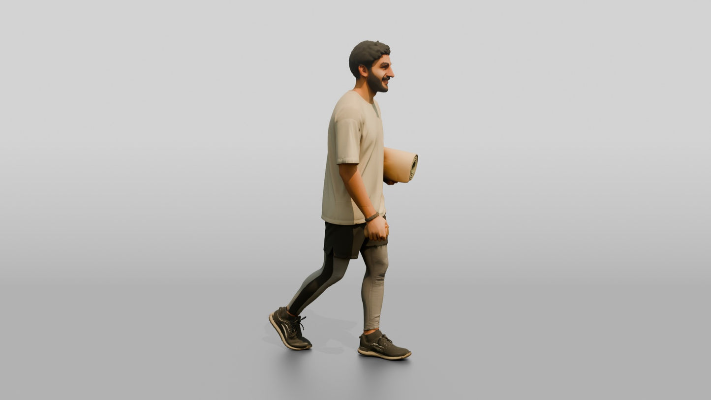 Walking Man with Mat and Bottle