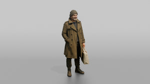 British Man Standing in a Winter Trench Coat - 3D character model, view 1
