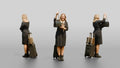 Plus-Size Blonde Woman in Black Dress with Rolling Suitcase