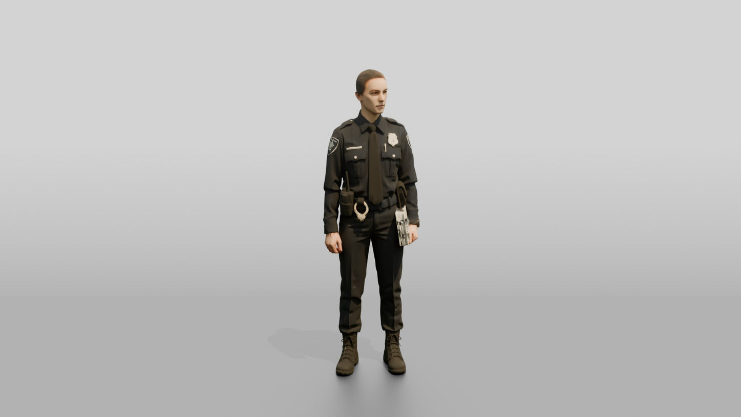 Caucasian Female Guard in a Navy Blue Guard Uniform