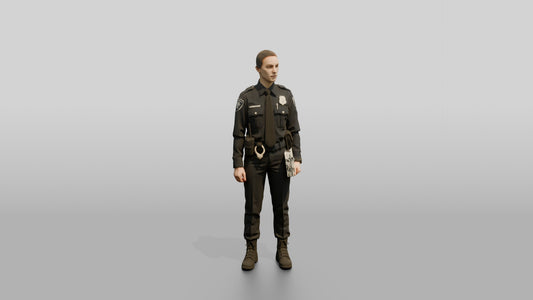 Caucasian Female Guard in a Navy Blue Guard Uniform - 3D character model, view 1